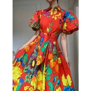 Christopher Rogers floral puff-sleeves floral shirt dress